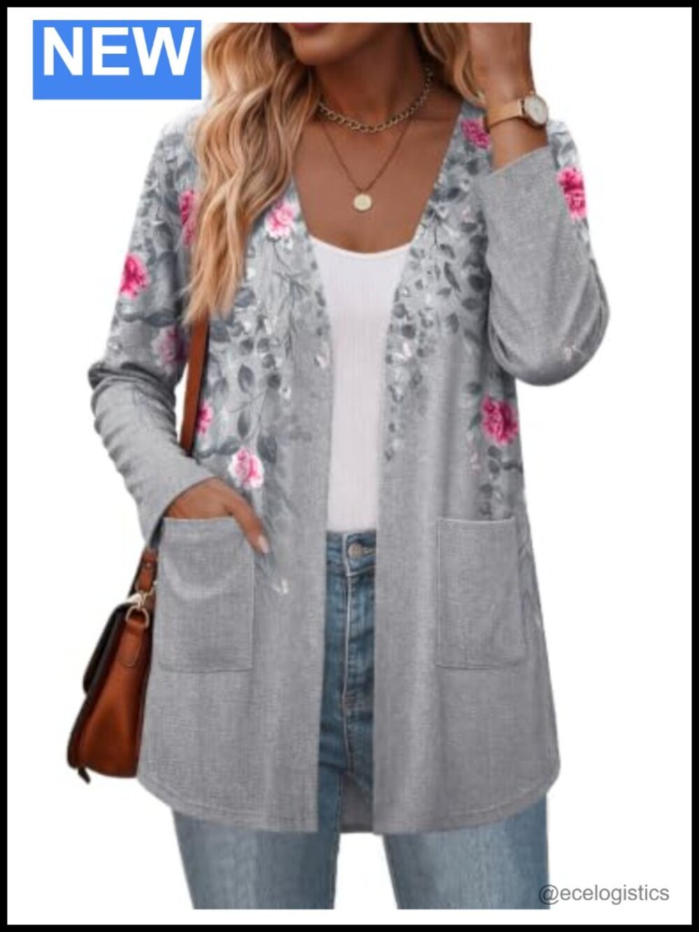 Loose Knit Lightweight Open Front Cardigan with Pockets V Neck Long Sleeve